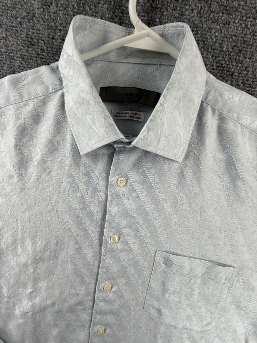 Givenchy Blue Floral Button Up Shirt Logo Pocket Size 105 Superfine Jacquard